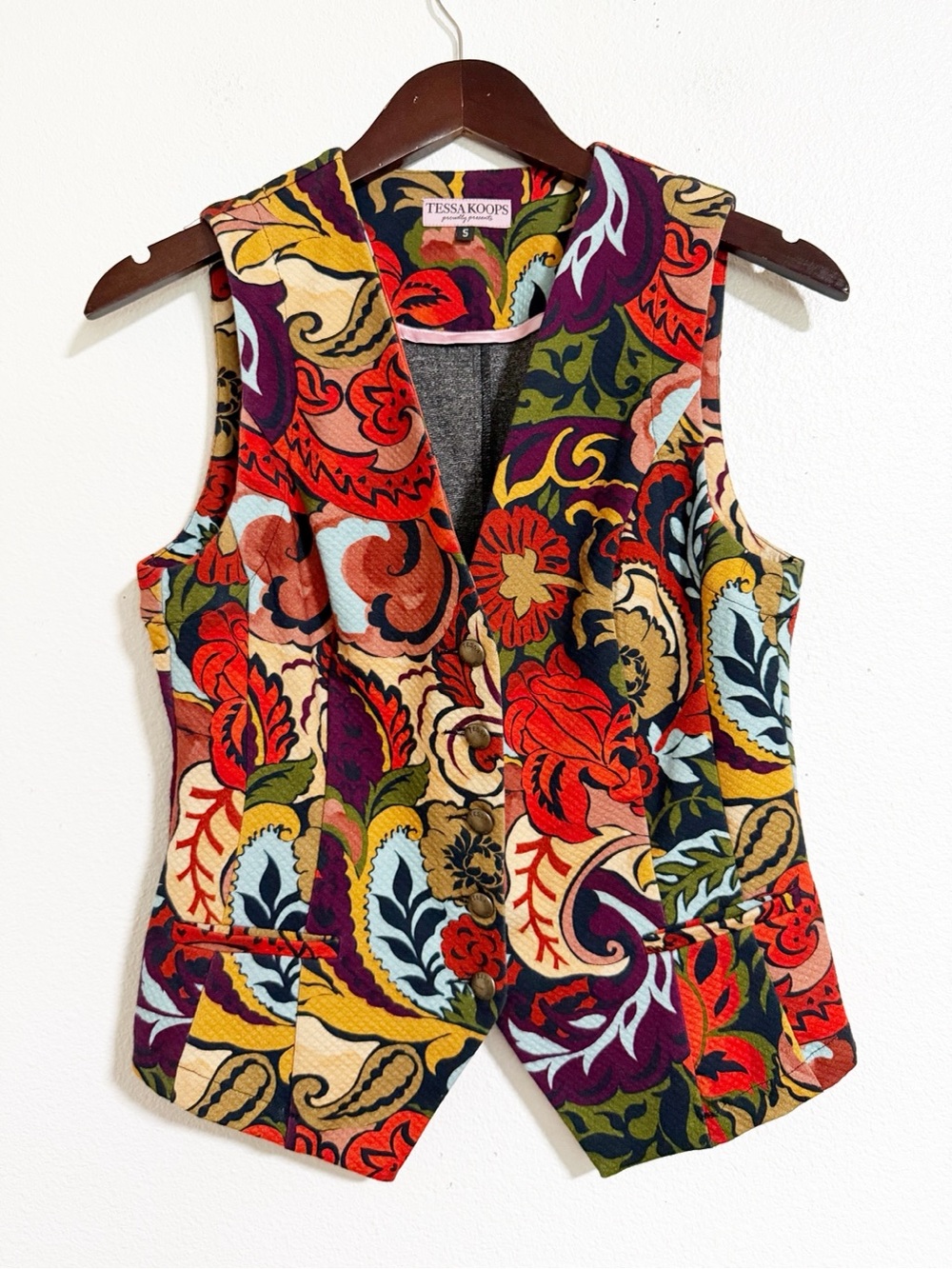 Tessa Koops Floral Retro Mod Button Front Vest